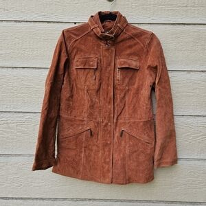 Twiggy London rust orange suede jacket small